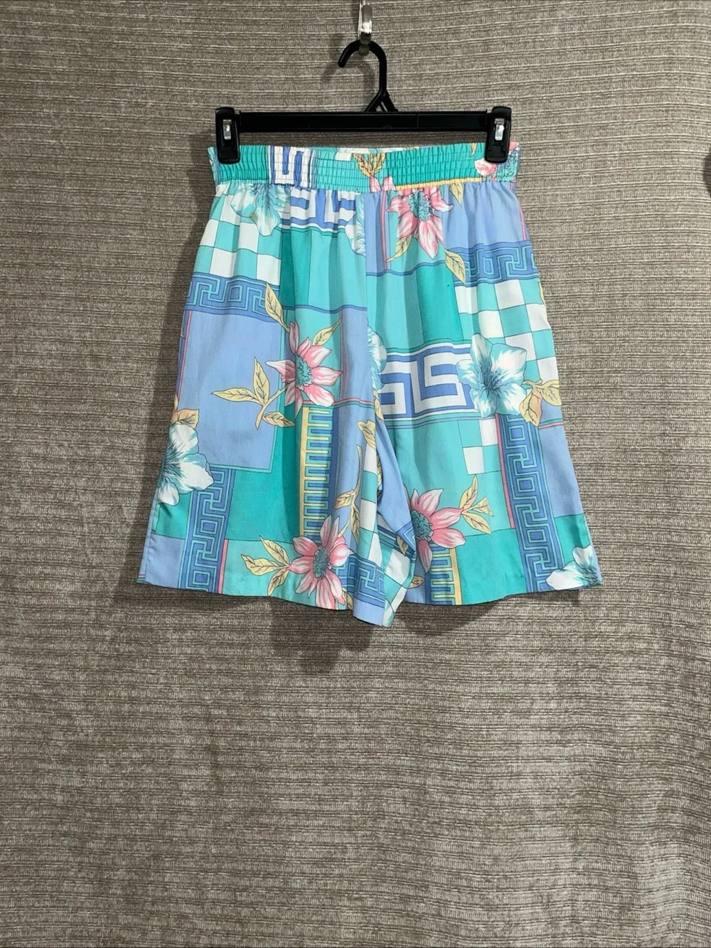 Vintage Alfred Dunner Floral Greek Key Pleated Bermuda Wide Leg Shorts Hi Rise 8